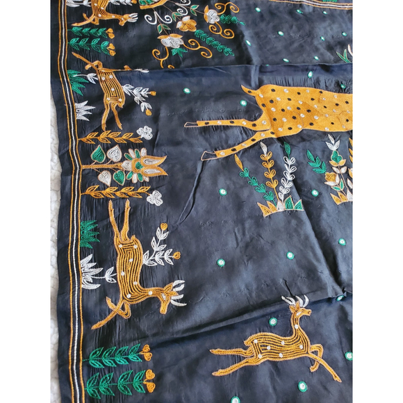 Women Pure Silk Hand Embroidery Saree Handloom Designer Aari Work - Picture 5 of 16